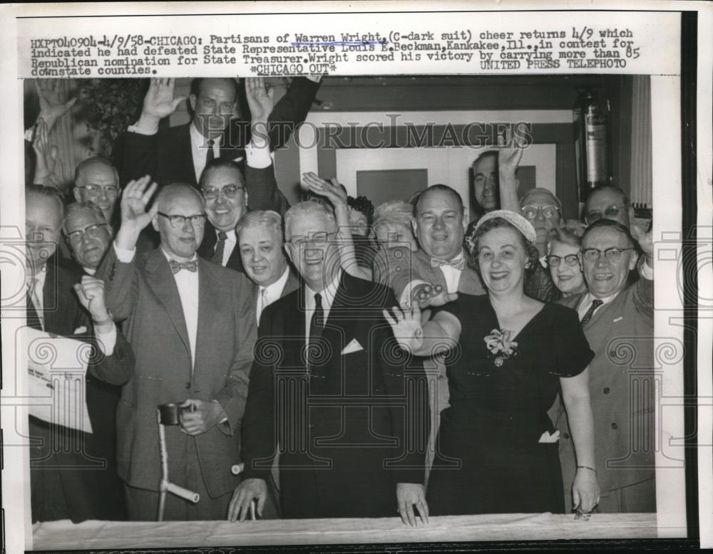 1958 Press Photo IL State Treasurer Election with Warren Wright and State - Historic Images