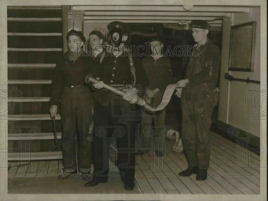 1938 Press Photo Fire Crew of the Liner Deutschland. - nec21251 - Historic Images