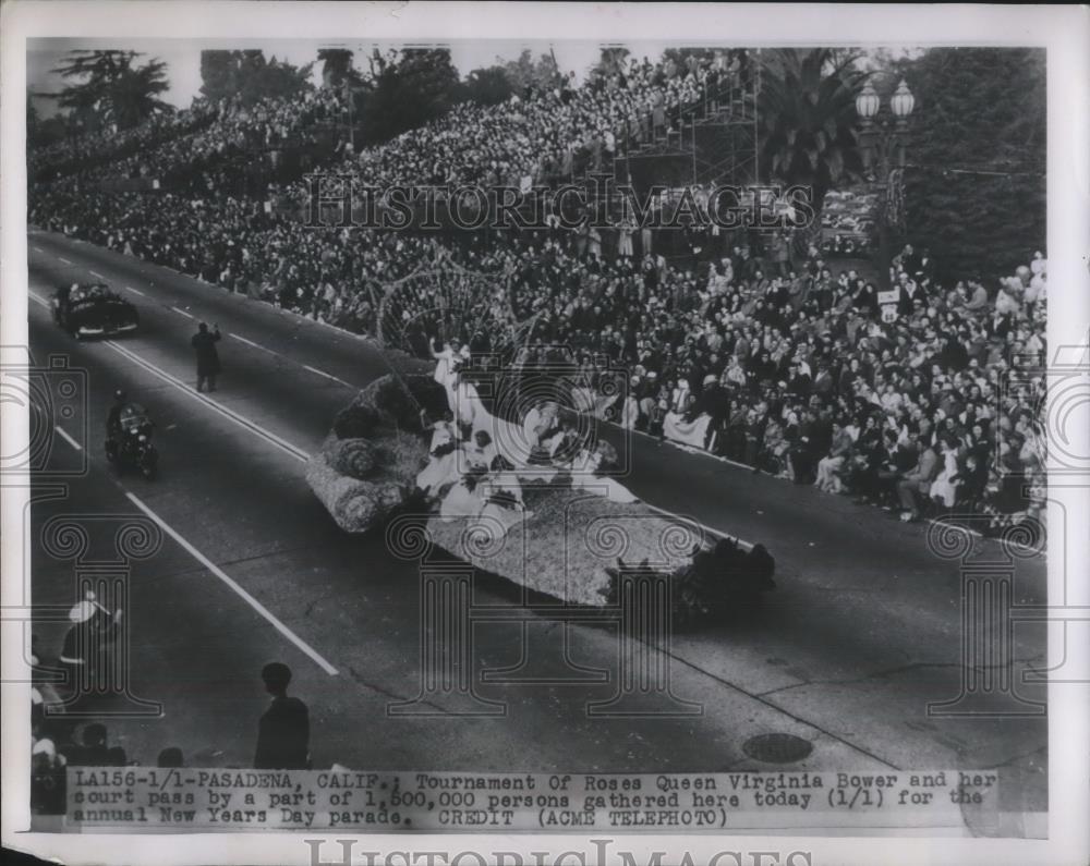 1949 Press Photo Pasaden, Calif Tournament of Roses parade float, Queen Bower - Historic Images