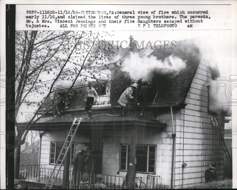 1959 Press Photo Pittsburgh Fire At Vincent Jennings Home That Killed Three - Historic Images