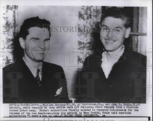 1955 Press Photo Pvt. William Marchuk & John Noble after their release from - Historic Images