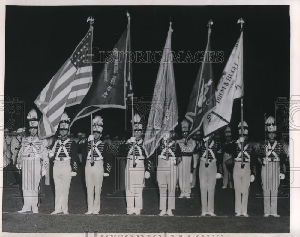 1946 Press Photo Drummers of Anderson-Dunn-Kochkiss at American Legion Parade. - Historic Images