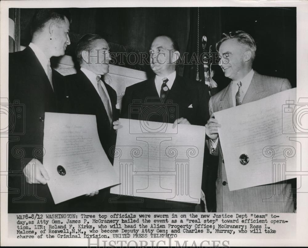 1952 Press Photo Roland Kirks, Ross Malone, Charles Murray of Justice Dept. - Historic Images