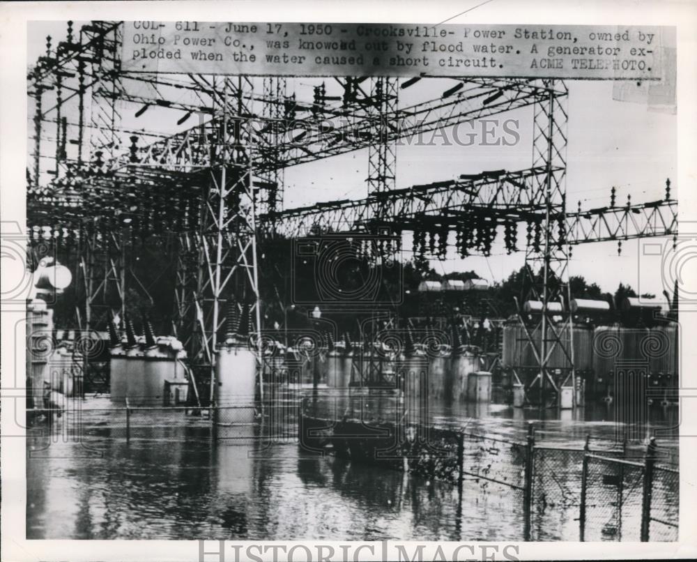 1950 Press Photo Flood waters in Ohio Power Co. owned Power Station - Historic Images