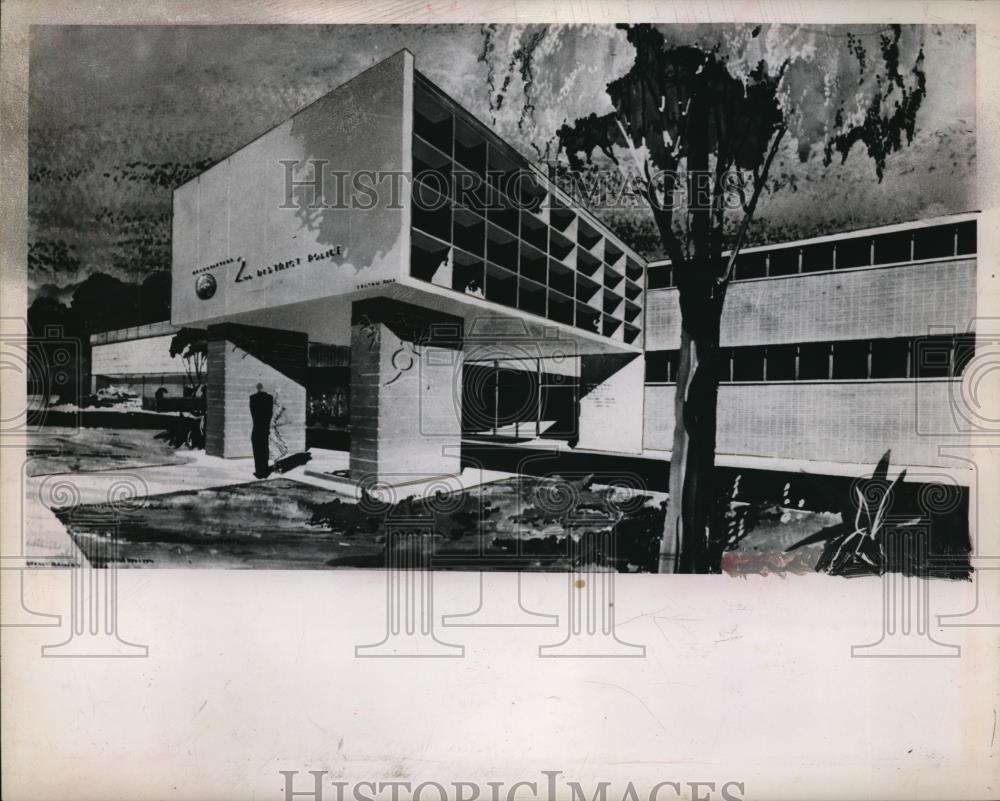 1951 Press Photo Sketch Of Cleveland Police Station - Historic Images