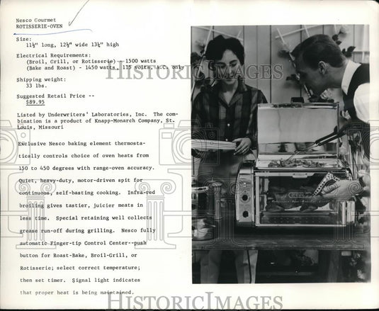 1960 Press Photo Nesco baking element using an oven heats from 150 to 450 - Historic Images