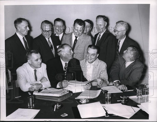 1956 Press Photo League Faculty representative and Athletic Directors Meeting. - Historic Images