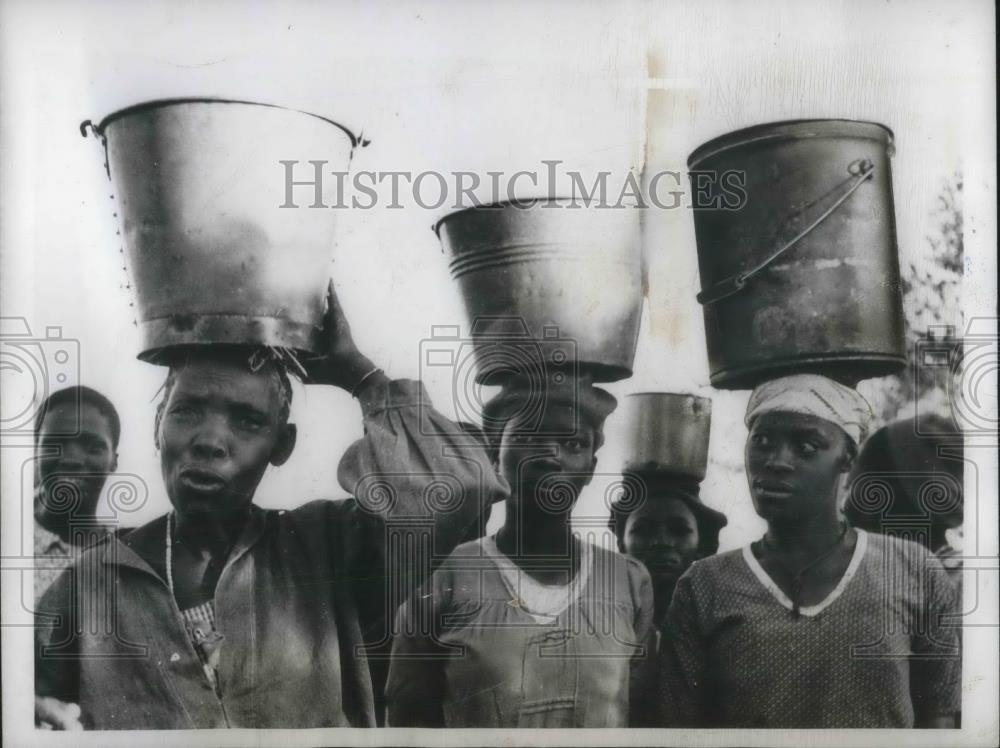 1947 Press Photo South African fashions feature water pails - nec51012 - Historic Images