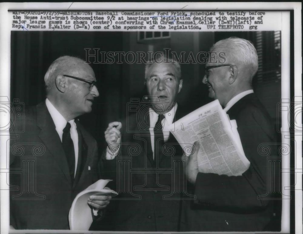 1959 Press Photo Ford Frick commissioner of Major League Baseball - nec49430 - Historic Images