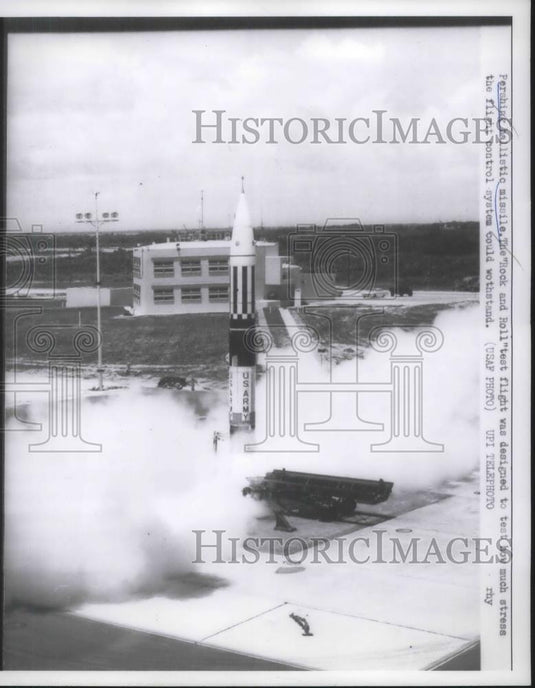 1960 Press Photo Pershing ballistic missile, The Rock and Roll test flight - Historic Images