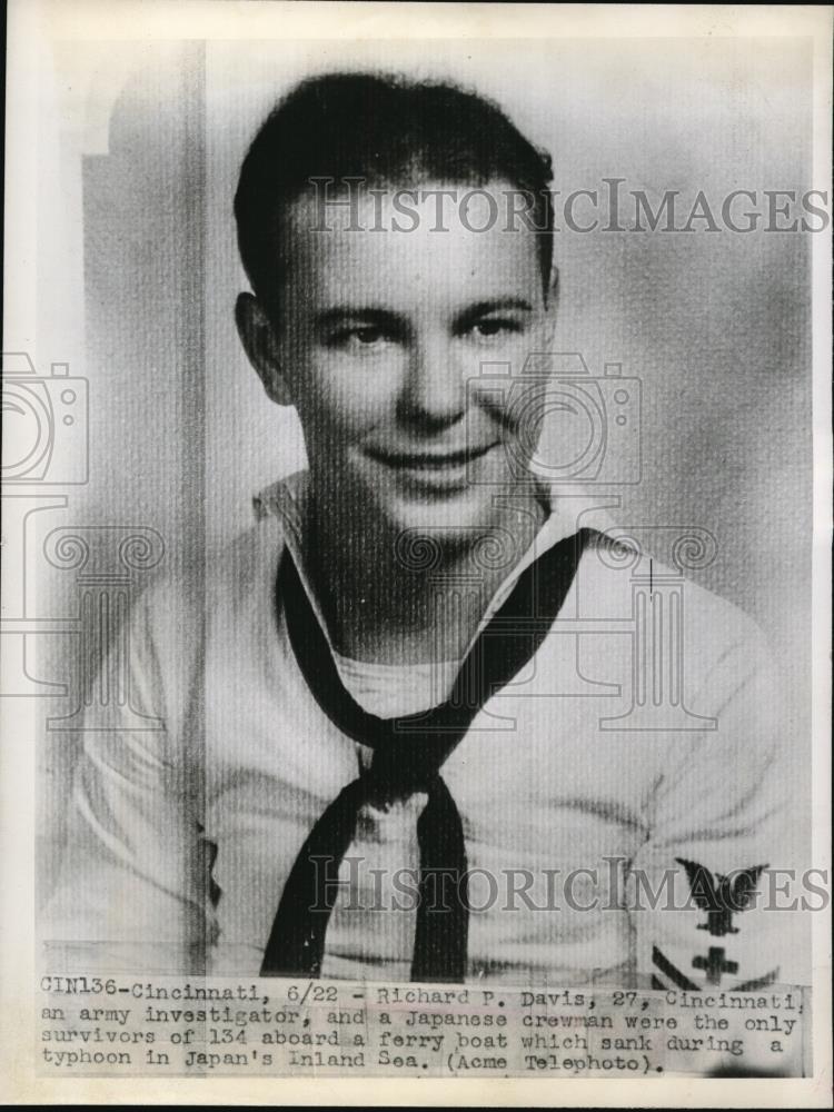 1949 Press Photo Cinncinati, Ohio Richard P Davis survived ferry sinking - Historic Images