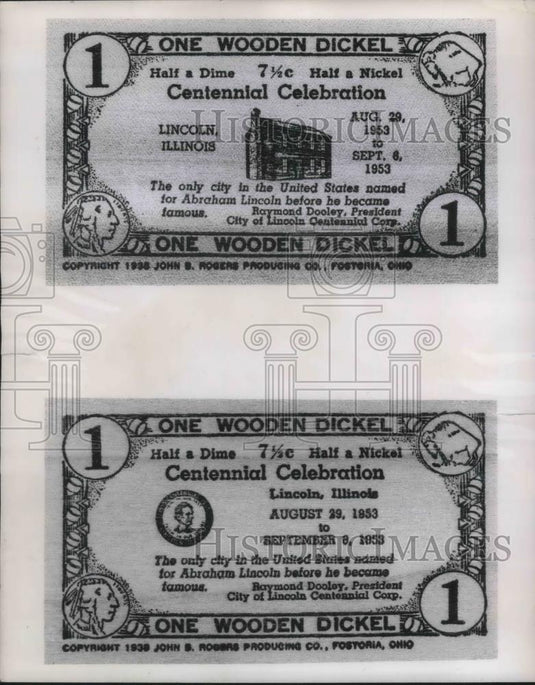 1953 Press Photo Lincoln, Ill Dickels for centennial celebration of Lincoln - Historic Images