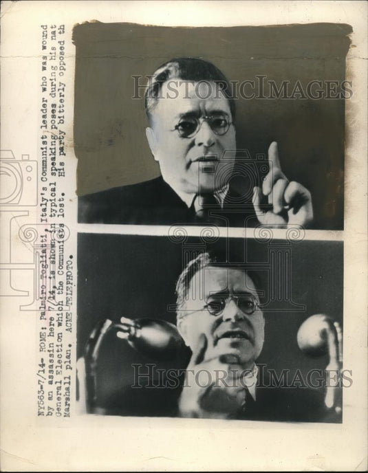 1948 Press Photo Italy' Communist Head Palmiro Togliatti at Nat'l Gen. Election - Historic Images