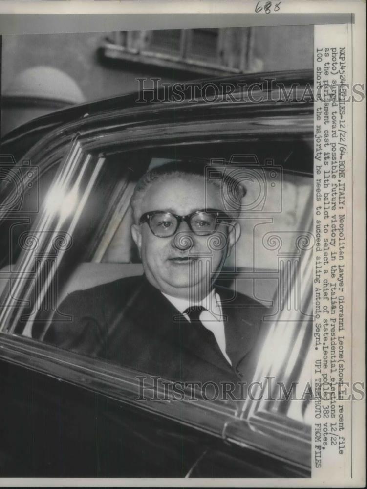 1964 Press Photo Italian Presidential Candidate Giovanni Leone - Historic Images