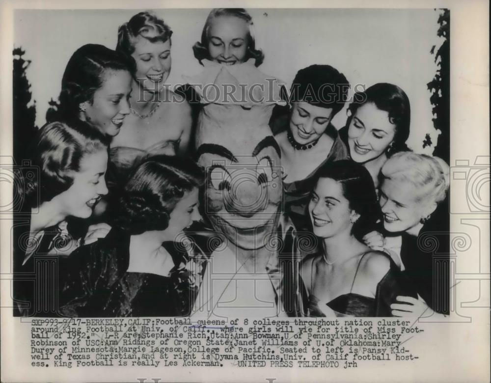 1952 Press Photo Stephanie Rich, Ann Bowman, Shirley Robinson, Football Queens - Historic Images