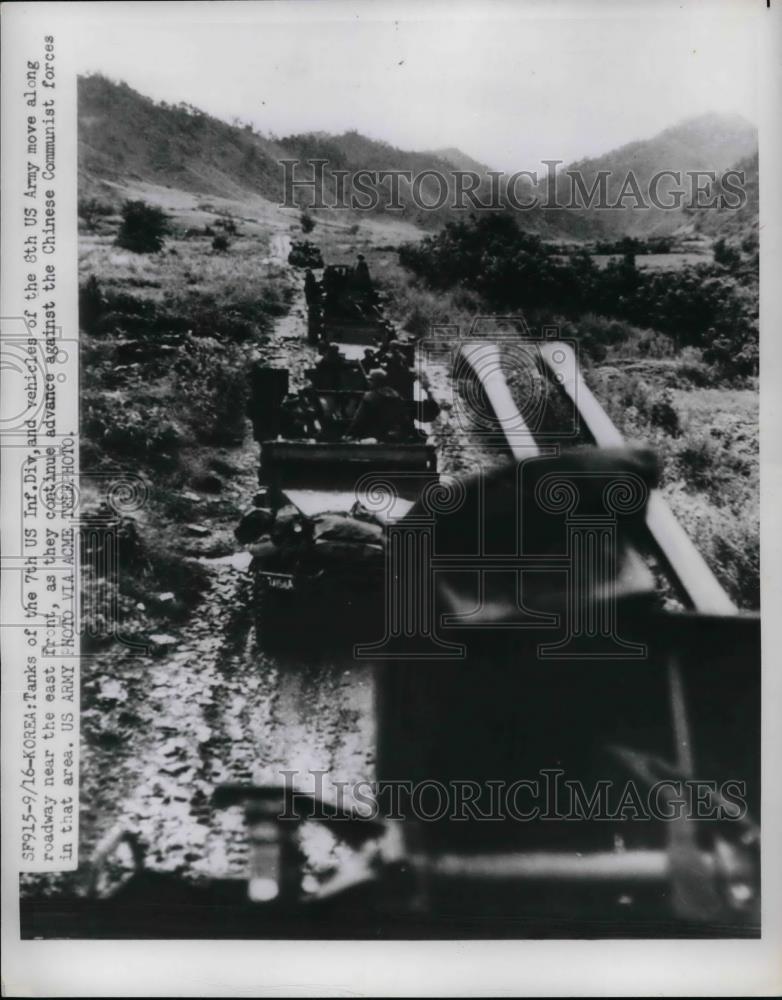 1951 Press Photo Tanks of the 7th US Inf. Div. &amp; vehicles of the 8th US Army - Historic Images