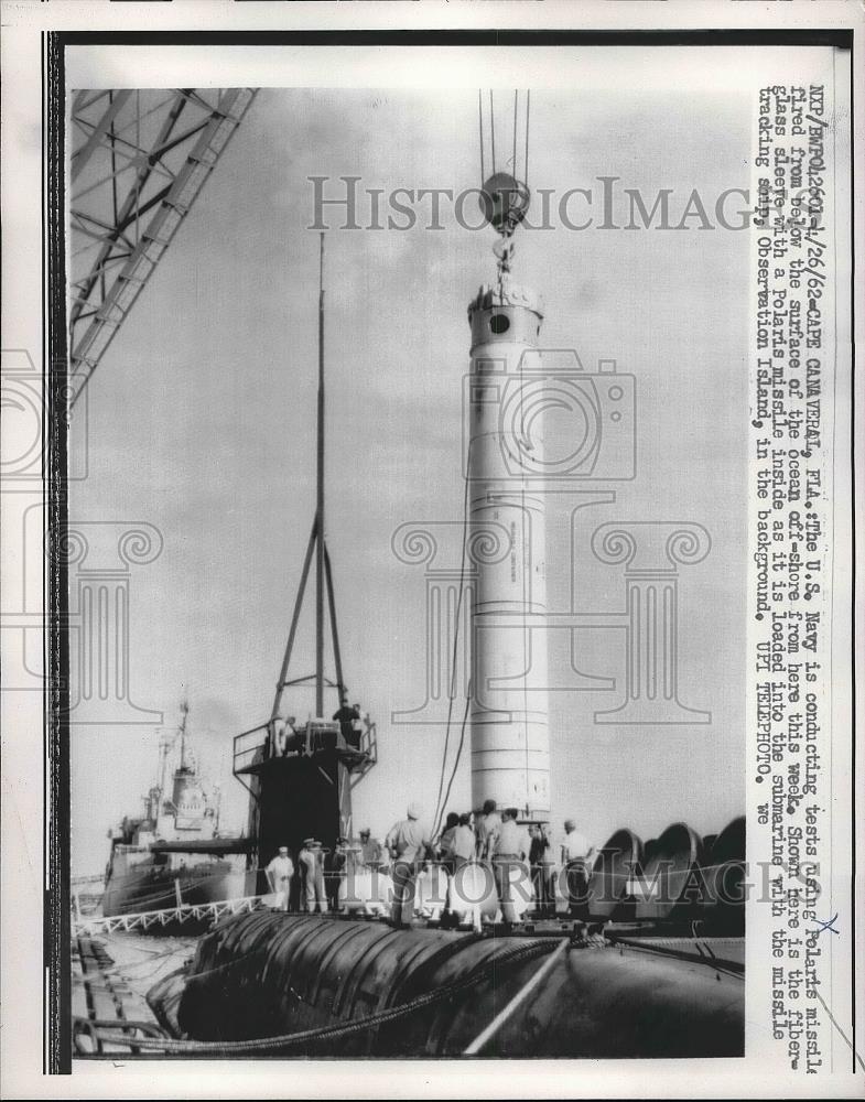 1962 Press Photo US Navy Polaris missle test at Cape Canaveral - Historic Images