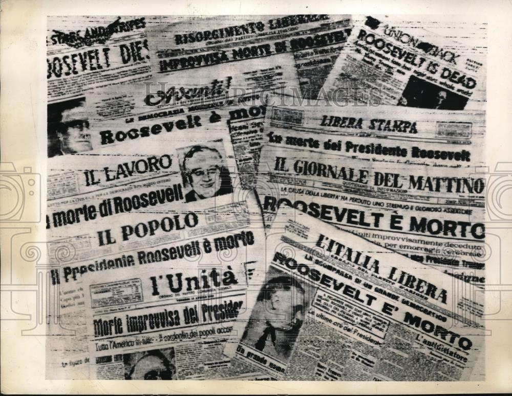 1945 Press Photo Italian Newspapers Hours After President Roosevelt&#39;s Death - Historic Images