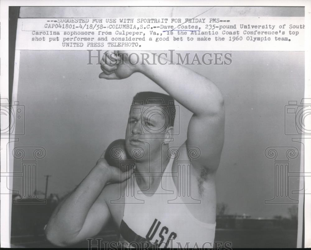 1958 Press Photo Dave Coates, University of South Carolina - nes11345 - Historic Images