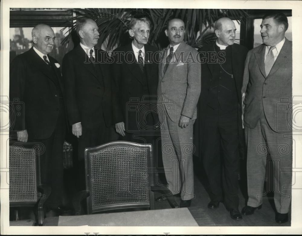 1934 Press Photo Mayor Rossi,O.K. Cushing,Edward P. McGrady,Andrew Furuseth - Historic Images