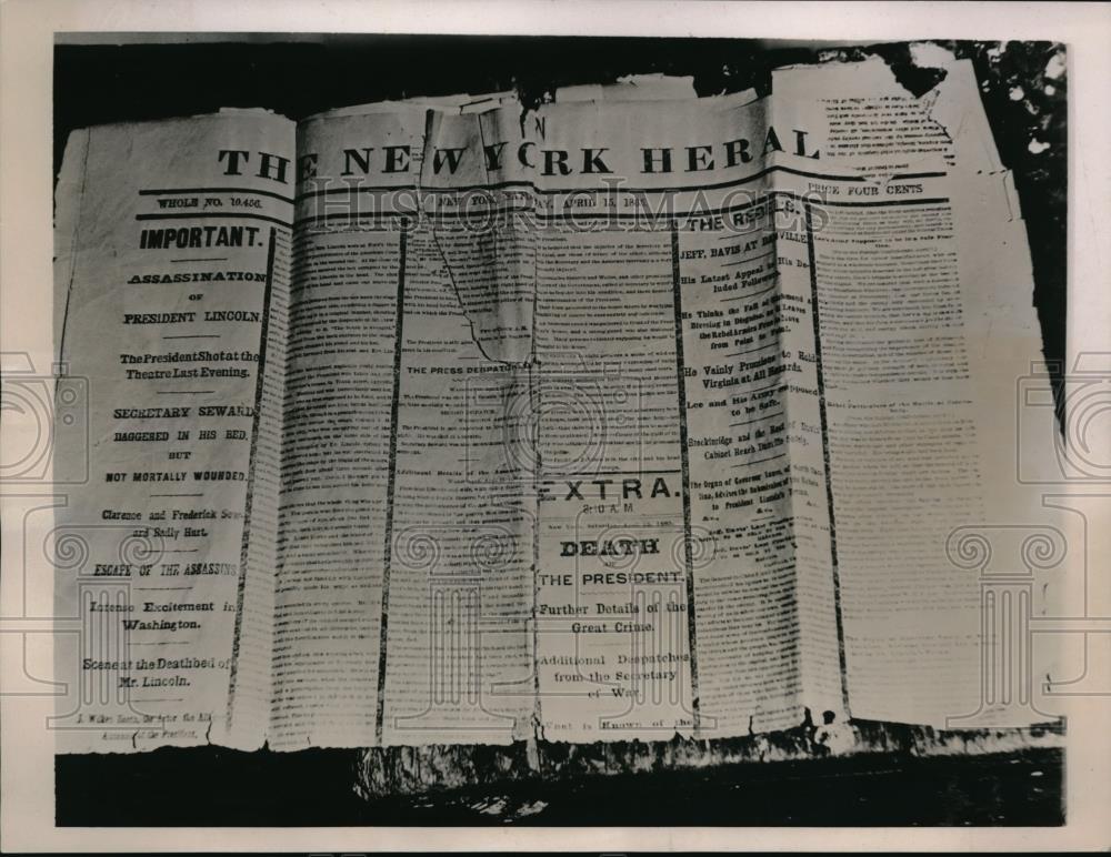1936 Press Photo April 15, 1865 New York Herald, President Lincoln Assasination - Historic Images