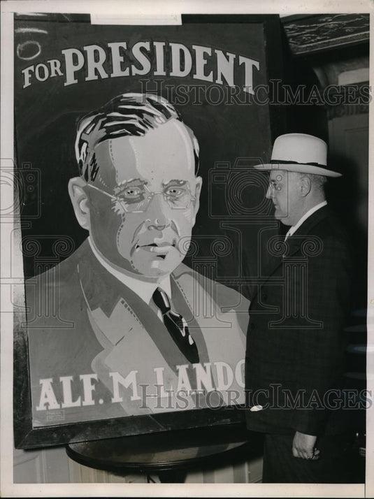1936 Press Photo New Deal by J. Henry Smythe slogan man, resembles Roosevelt - Historic Images