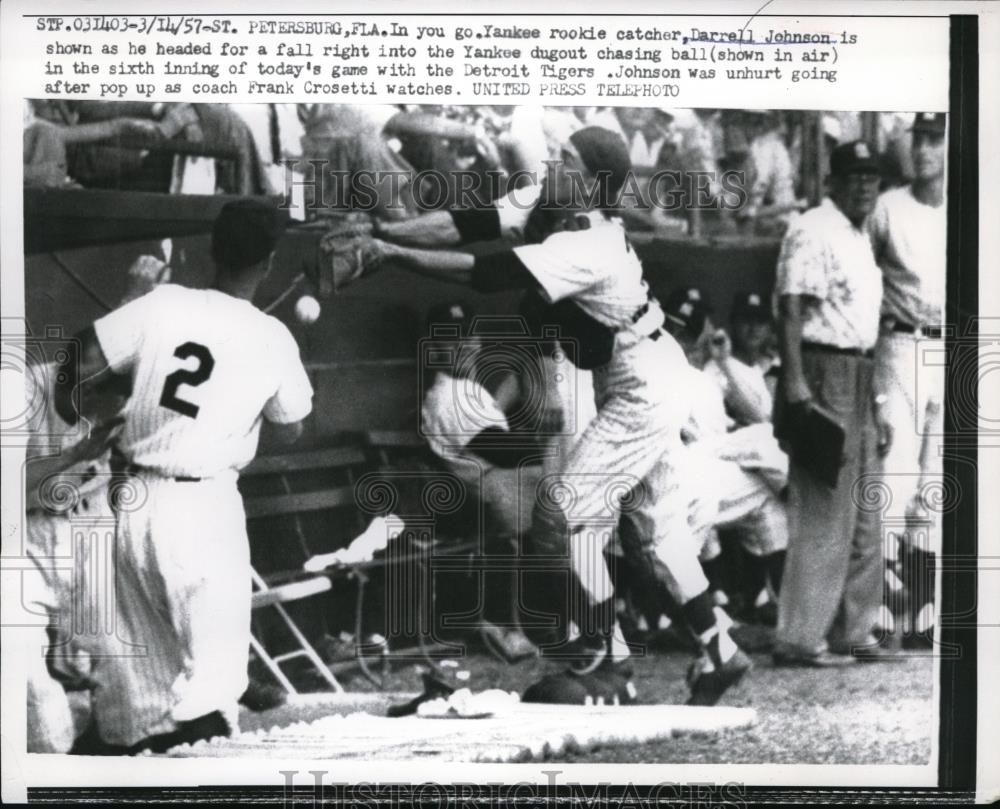 1957 Press Photo Darrell Johnson, New York Yankees Vs. Detroit Tigers in Florida - Historic Images