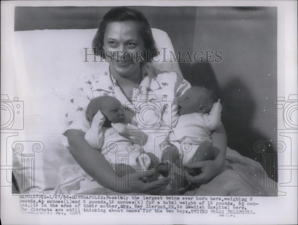 1956 Press Photo Minneapolis, largest twins born 9lbs 4-1/2 oz &amp; 8lbs 15 oz by - Historic Images