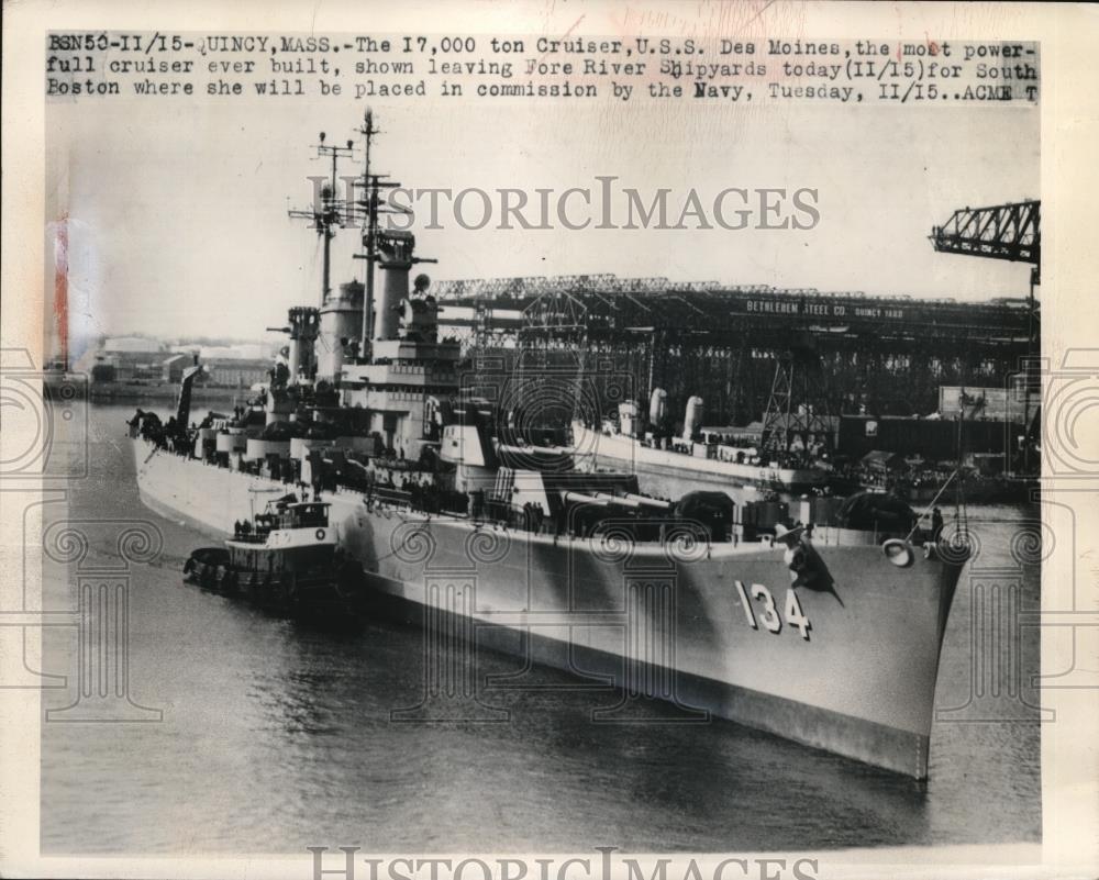 1940 Press Photo U.S.S. Des Moines most powerful cruiser ever built. - Historic Images