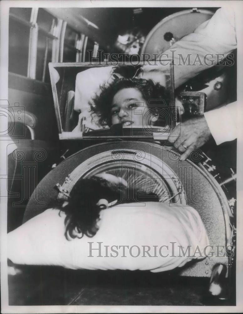 1955 Press Photo Ohio Polio victim arrivin at Miami, Florida. - nec49677 - Historic Images