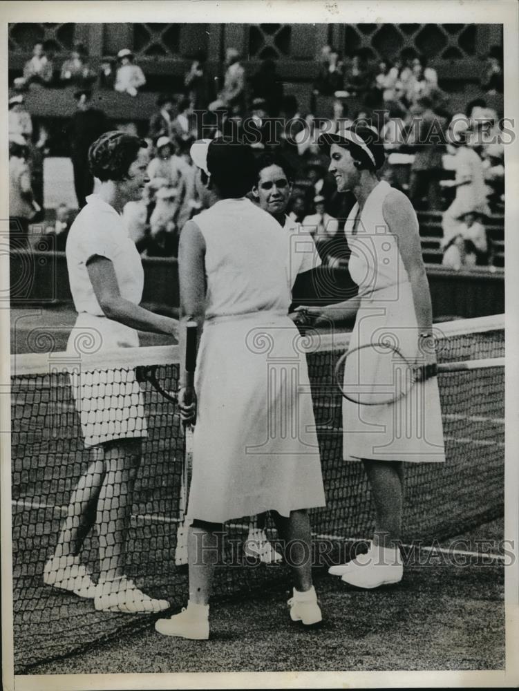 1934 Press Photo N.M. Lyle &amp; E.M. Dearman English team (nearest) congrats C. - Historic Images