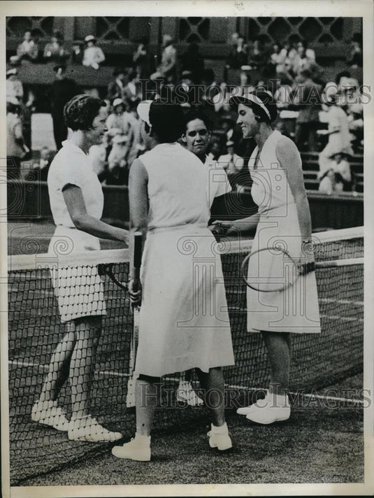 1934 Press Photo N.M. Lyle & E.M. Dearman English team (nearest) congrats C. - Historic Images