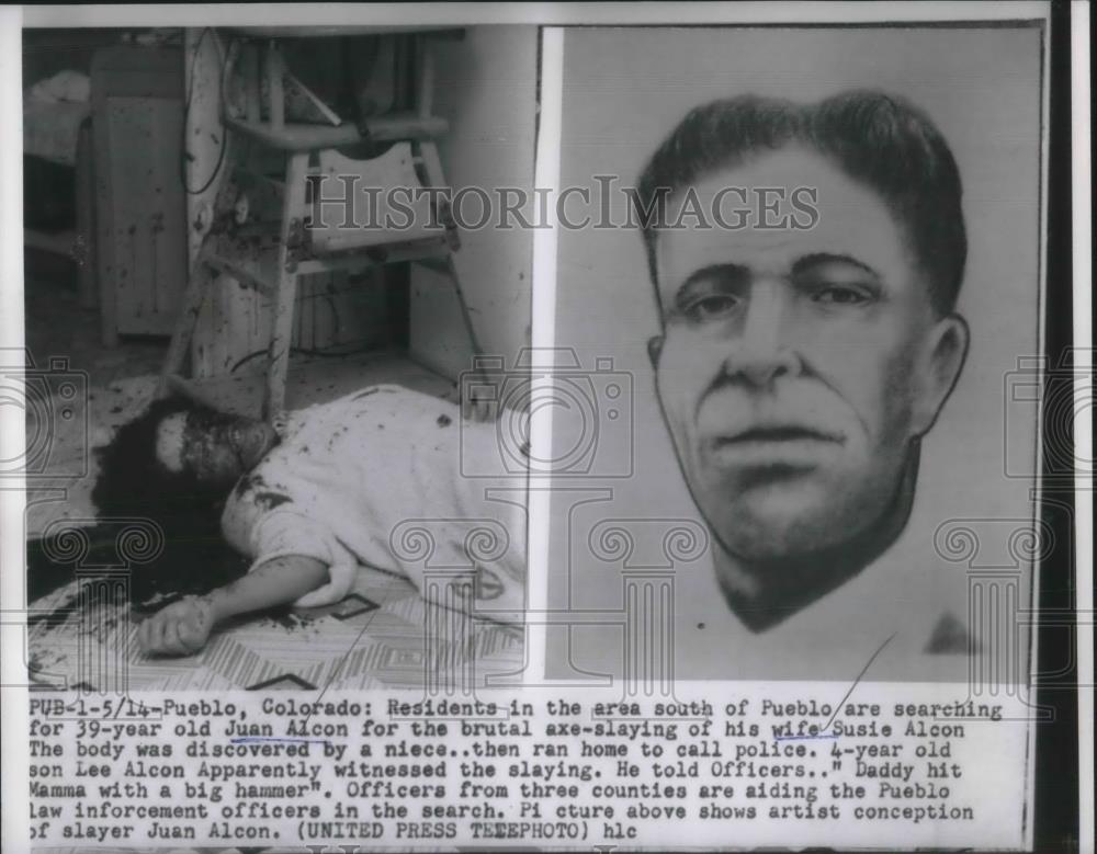 1954 Press Photo Juan Alcon Murders Wife Susie, Pueblo. Colorado - Historic Images