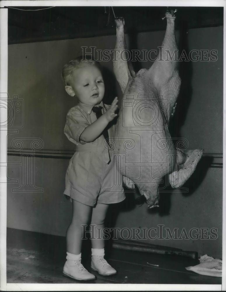1940 Press Photo 35 Pound Turkey &amp; 2 Year Old Donald Richards - Historic Images