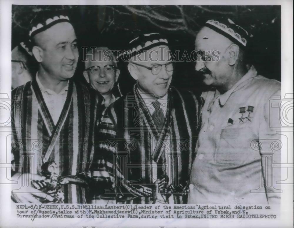 1955 Press Photo American Agricultural Leader William Lambert at Uzbek - Historic Images