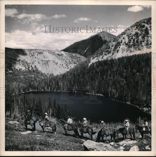 1955 Press Photo Fishermen gaze on Rainbow Lake in Pintlar Wilderness, Montana - Historic Images