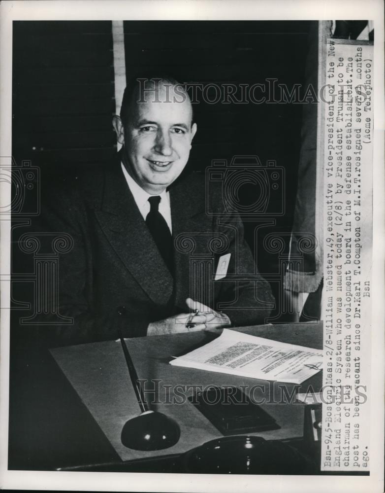 1950 Press Photo William Webster Named by Pres. Truman Chairman of Research - Historic Images