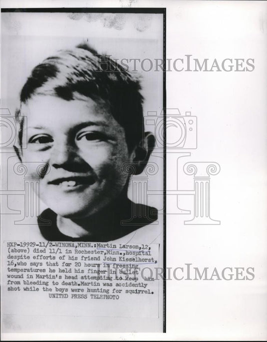 1950 Press Photo Martin Larson 12 Dies In Hunting Accident with John Kieselhorst - Historic Images