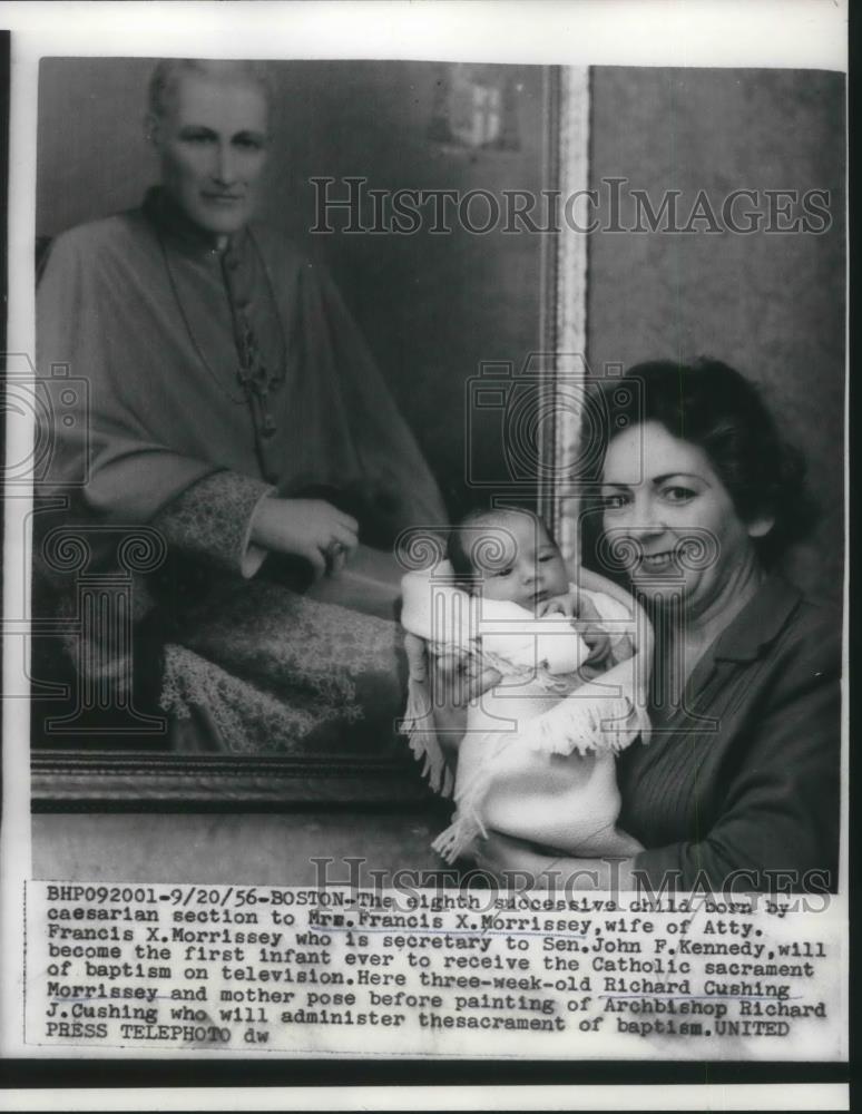 1956 Press Photo Richard Cushing Morrissey, 3-weeks-old, Mrs. F. Morrissey - Historic Images