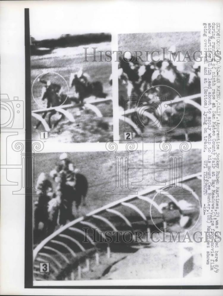 1962 Press Photo San Mateo, Califjockey R Martinez killed in horserace - Historic Images