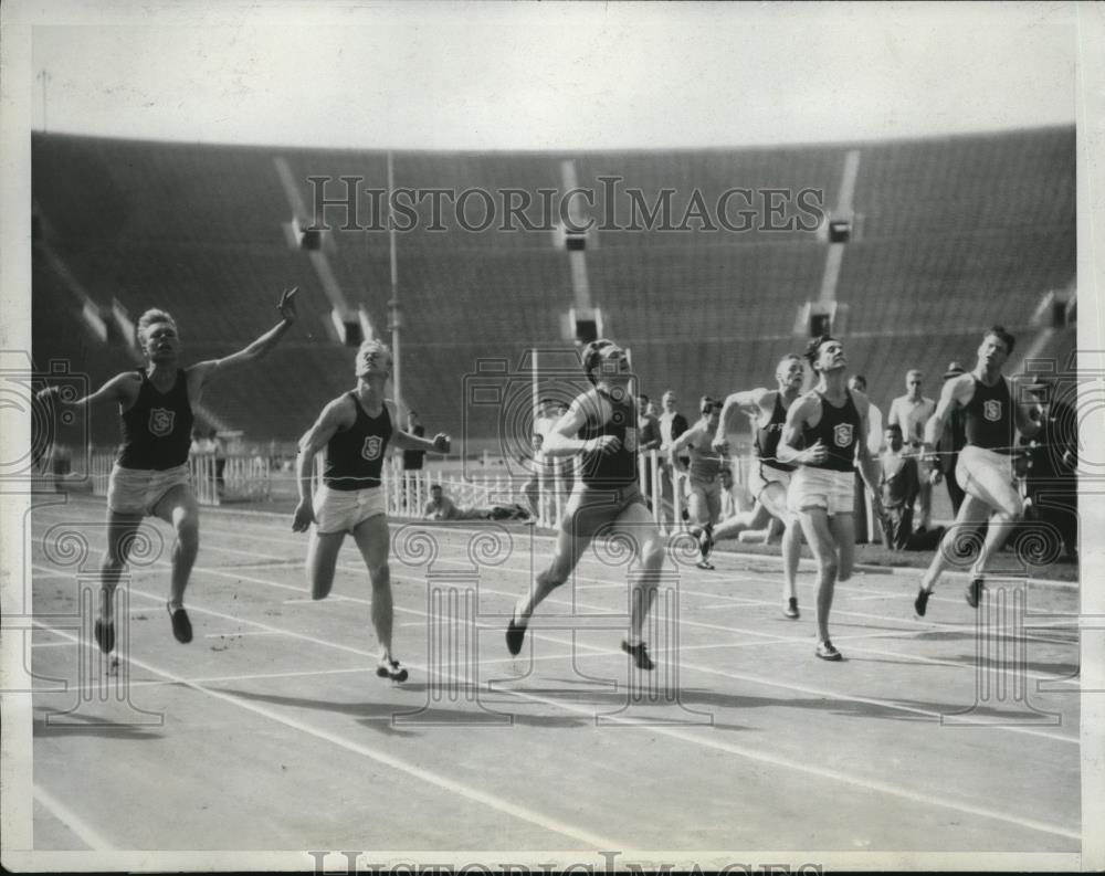 1934 Press Photo Frank Wycoff in 100 yd dash vs Osburn, Abbot,Parsons - Historic Images