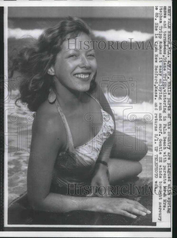 1957 Press Photo Socialite Diane Tripp wintering in Palm Beach, FA - Historic Images