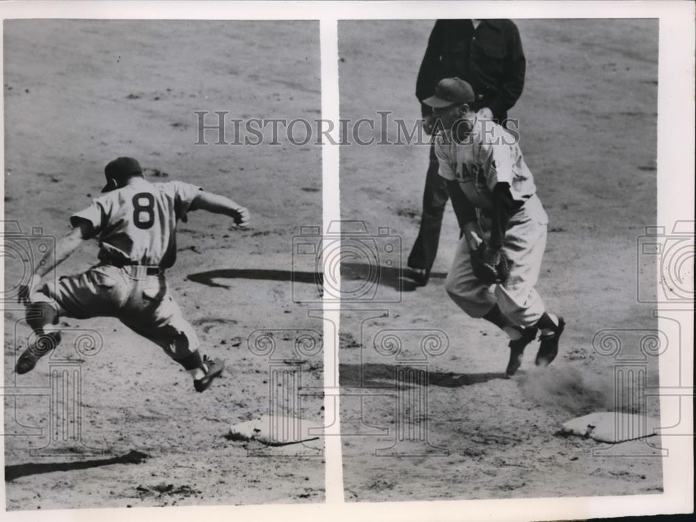 1951 Press Photo Cubs Bruce Edwards, Phil Cavarretta vs Giants Ed Stanky - Historic Images