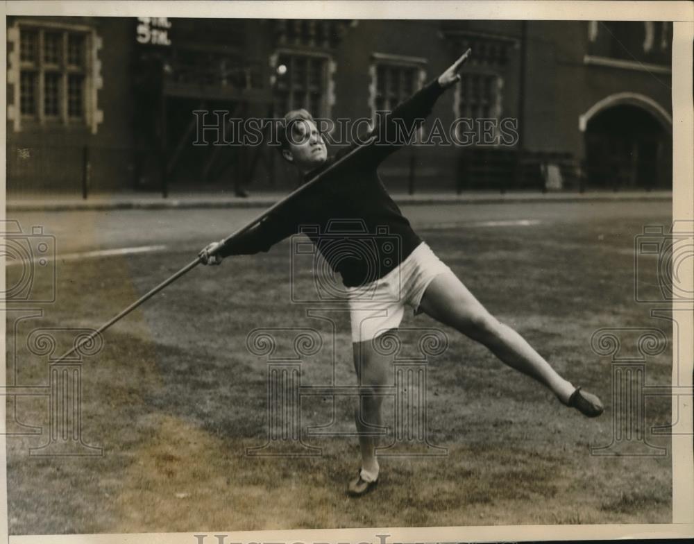 1927 Press Photo J McGloughin Univ of Pa javelin at track meet - nes18207 - Historic Images