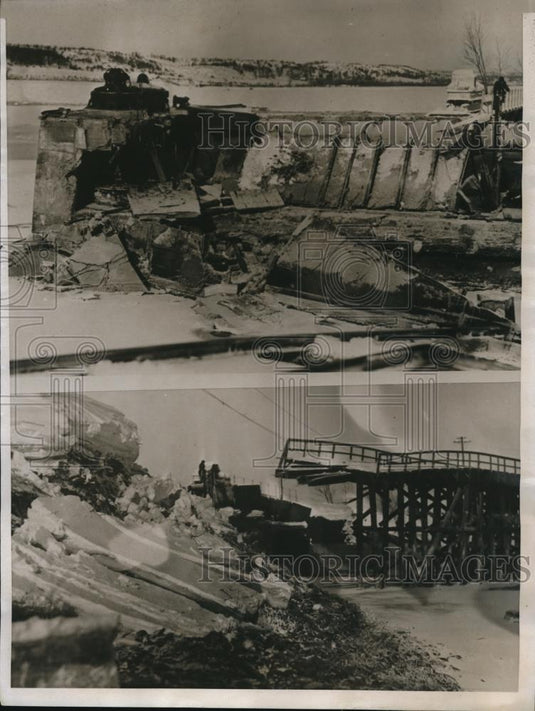 1935 Press Photo Willow River Power Co at Hudson Wis cave in wreckage - Historic Images
