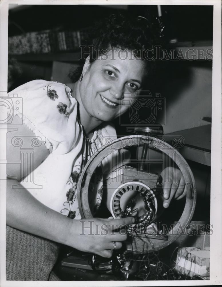1956 Press Photo Mrs. Mary Baber Working on Electrical Part - Historic Images