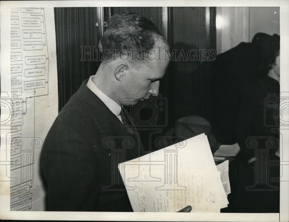 1936 Press Photo John Wheeler at Senate Committee hearing on railroads - Historic Images