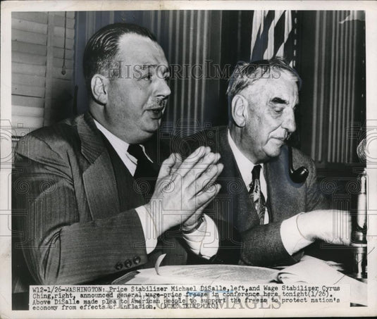 1951 Press Photo DC Price Admin Michael DiSalle & Cyrus Ching Wage Admin - Historic Images