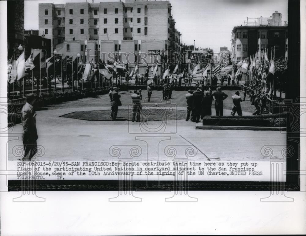 1955 Press Photo Boy Scouts at San Francisco for UN delegation arrival - Historic Images