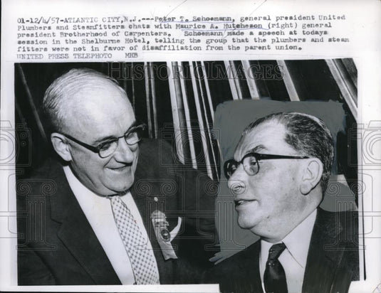 1957 Press Photo Atlantic City NJ Peter Sehoemann of US&S & Maurice HutchesonBOP - Historic Images